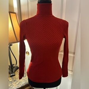 New York and Company Dark Red Ribbed Turtleneck Sweater Turtle Neck